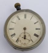 Rhymney Railway keyless winding open faced pocket watch with subsidiary seconds dial, black Roman