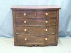 19thC mahogany bow fronted chest of two over three graduated drawers, W122 D53 H102cm