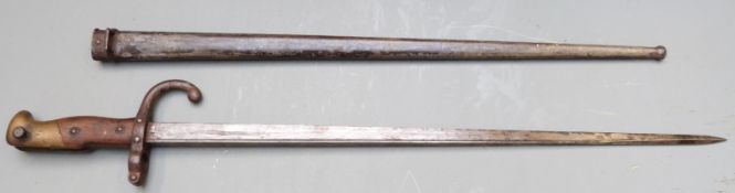 French 1874 pattern Gras bayonet with downswept quillon, manufacturer's name and 1878 to T backed