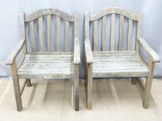 Two teak garden chairs, W64cm