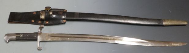 British 1856/58 pattern sword bayonet with some clear stamps, 58cm fullered yataghan blade, scabbard