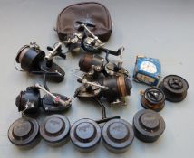 Vintage Mitchell fixed spool fishing reels including Match x4 (two 440A), 306, spare spools etc