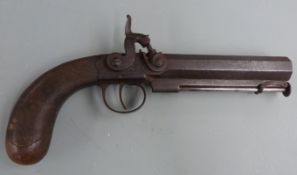 G Rooke of London 16 bore percussion hammer action belt pistol with engraved lock, hammer, trigger