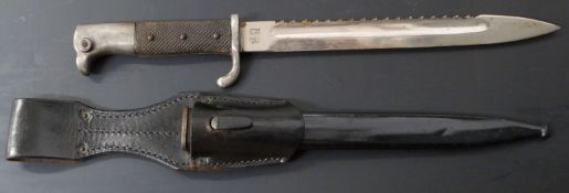 German KS98 pattern sawback bayonet with WK&G maker's mark to ricasso, 25cm sawback fullered
