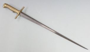 British 1825 pattern Baker hand bayonet with brass lightened hilt and cross guard and 42cm