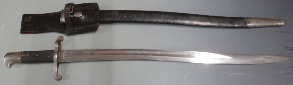 British 1856/58 pattern sword bayonet with hexagonal muzzle ring, 57.5cm fullered yataghan blade,