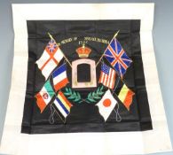 Embroidered silk panel 'In Memory of Service in China 1927', 53cm x 53cm