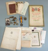 British Army WWI War Medal named to 32014 Pte J T Benson, Border Regiment together with papers and