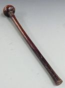 A 19thC African tribal knobkerrie with carved decoration beneath the knop L50cm