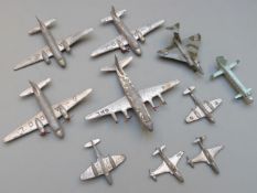 Ten Dinky Toys diecast model aeroplanes including commercial and military aircraft.