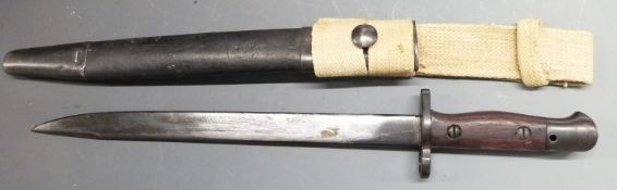 British 1907 pattern bayonet Mk1, stamped to ricasso Wilkinson, with 30cm fullered blade with