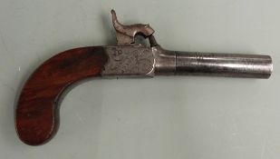 Smith of London percussion hammer action pocket pistol with named and engraved lock, engraved top