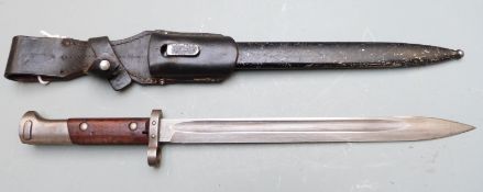 Czechoslovakia 1924 pattern bayonet stamped tgf to pommel, 30cm fullered blade, with scabbard and