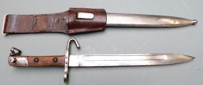 Austrian 1895 pattern bayonet, no stamp, hook and downswept quillon for NCOs, 24cm blade, with