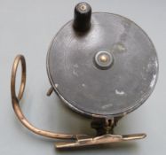 Malloch/Malloch's patent alloy and brass sidecasting fishing reel, diameter 11.7cm