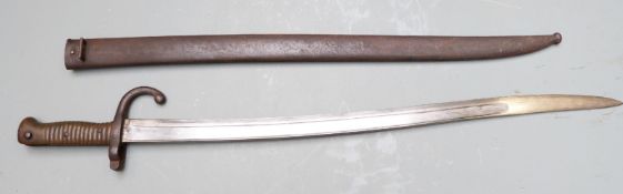 French 1866 pattern chassepot bayonet with downswept quillon, 69883 to crosspiece, 58cm fullered