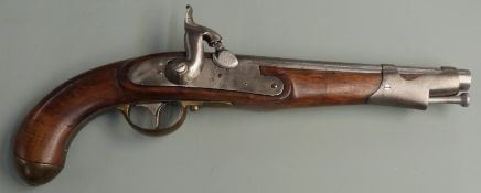 16 bore percussion hammer action service pistol with lock stamped with crown cypher and 'Tower',