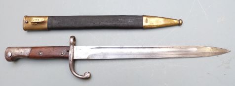 Brazilian Mauser bayonet, Weyerberg makers, stamped 4871 to crossguard and frog stud, with scabbard