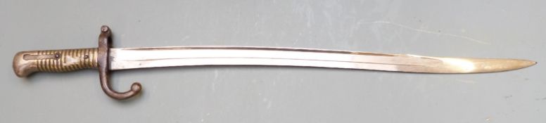 French 1866 pattern chassepot bayonet with downswept quillon and 57cm yataghan blade