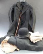 Circa 1905 ladies wool three piece sidesaddle riding habit, two pairs of breeches with leather pads,