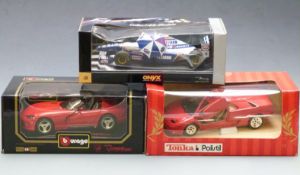 Three Burago,Onyx and Tonka Polistil 1:18 scale diecast model cars comprising Dodge Viper SRT10,