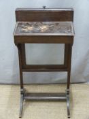 Small mahogany table with drawer with rising glass screen, possibly private confessional with