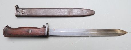 Norwegian 1894 pattern Krag Jorgensen knife bayonet, clear stamp to ricasso, 21cm blade, with