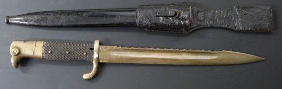 German KS98 pattern sawback bayonet with WK&G maker's mark to ricasso, 25cm sawback fullered