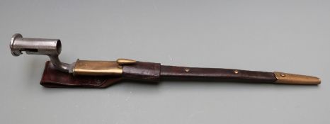 British 1839 pattern socket bayonet with 40cm blade, scabbard and frog