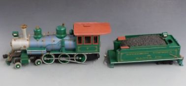 Bachmann G gauge Atchison Topeka & Santa Fe 4-6-0 American locomotive and tender '7'.