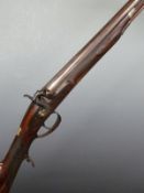 Moore 14 bore percussion hammer action gun with named and engraved lock, engraved dolphin hammer and