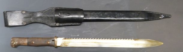German S 1914 pattern sawback bayonet marked Samson Werk to ricasso, with shaped wooden grips,