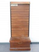 A wooden slat wall shop fitting/haberdashery unit, W82 D50 H195cm