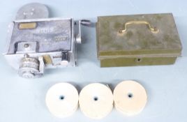 Bus conductor's Setright ticket machine, three rolls of City of Gloucester tickets, badge and