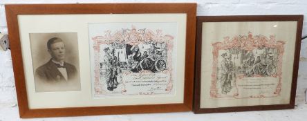 Two British Army WWI framed honourable discharge certificates for 37351 Private Horace Kirby,