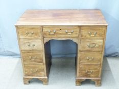 A mahogany twin pedestal ladies desk/dressing table with graduated drawers, W92 x D48 x H80cm