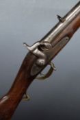 Percussion hammer action rifle with lock stamped with crown over 'VR' cypher and '1864 Tower', brass