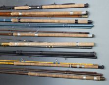 Approximately seven named vintage fishing rods including Bruce and Walker MkIV, Abu Carbon Specimen,