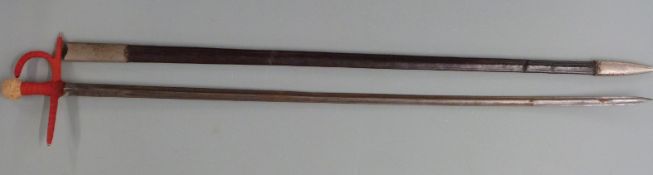 Late 19thC / early 20thC Toledo steel sword with leather scabbard, blade length 85cm