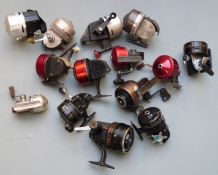 Fourteen vintage closed face fishing reels including Abumatic 220, 320, other early Abu, Daiwa