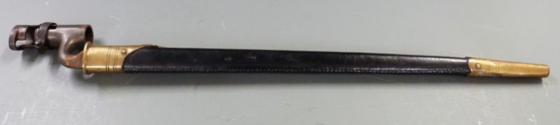 British 1853 pattern socket bayonet with indistinct stamps to 43cm blade, with scabbard