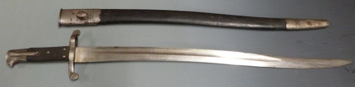 British 1856/58 pattern sword bayonet with H.H & Co stamp to ricasso, 58cm fullered yataghan blade