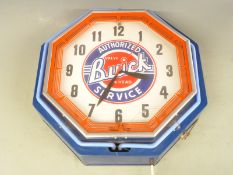 Buick octagonal electric 'Authorized Service' garage advertising clock with neon tube surround,
