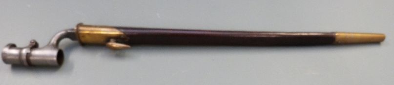 British 1853 pattern socket bayonet, with some clear stamps to 44cm blade, with scabbard