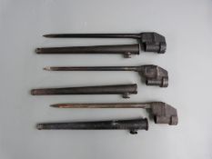 Three British No4 Mk2 spike bayonets with 20cm blades and scabbards