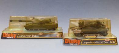 Two Dinky Toys diecast model military vehicles Chieftain Tank 683 and Leopard Anti-Aircraft Tank