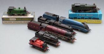 Seven 00 gauge model railway locomotives including A4 Pacific, Tri-ang, Wrenn BR tank, Graham Farish