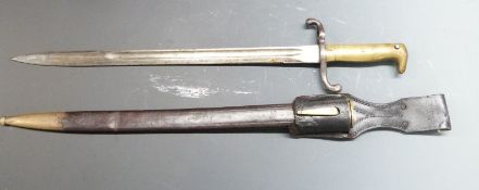 German 1871 pattern bayonet with brass grips, clear stamps for P D Luneschloss Soligen, maker's