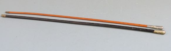 Two regimental swagger sticks, one for the North Staffordshire Regiment, the other for the