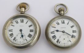 Two Southern Railway keyless winding open faced pocket watches, one Vertex the other Selex, both